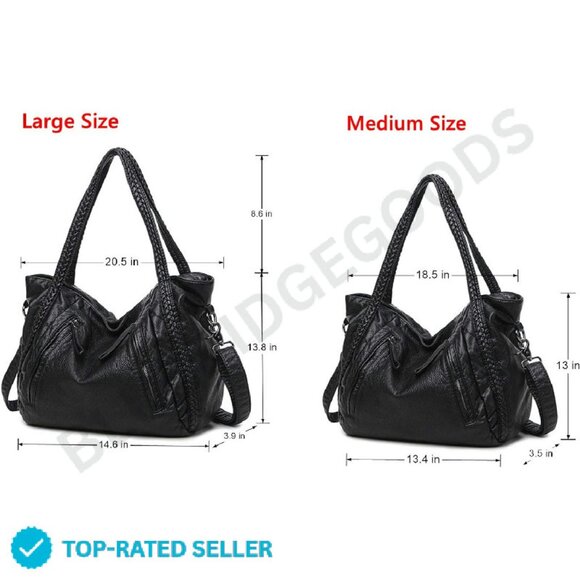 Soft Leather Shoulder Tote Hobo Bag Large Capacity Slouchy Chic Minimal - Picture 3 of 4